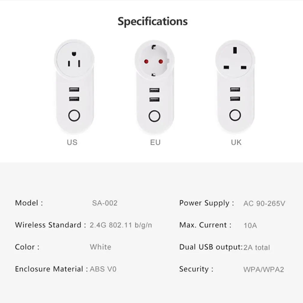 Mart Wi-Fi Мобильная розетка с двойной USB Смарт WiFi розетка поддержка Amazon Alexa Echo и Google home Голосовое управление Энергосбережение