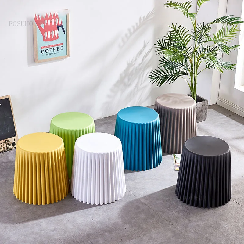 Modern Minimalist Plastic Stool Living Room Bedroom Furniture Low Stool Round Bucket Stackable Colorful Multi-functional