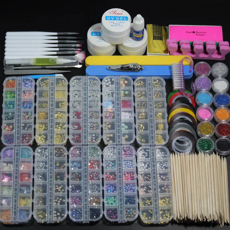 12 штук в 10 коробках, порошок для ногтей, акриловый блестящий порошок, набор для маникюра, Гель-лак для ногтей, украшение, кончик для ногтей, Гелевая Кисть, набор инструментов