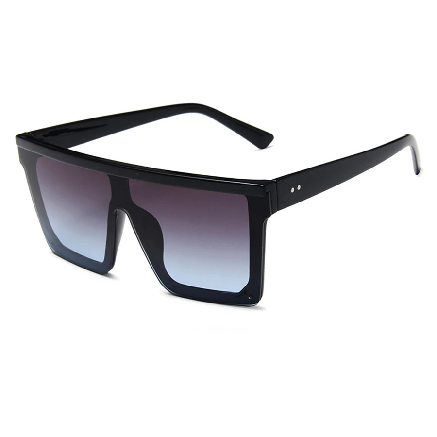 14 sunglasses Солнцезащитные очки больших размеров, Женская квадратная большая рама, плоский верх, заклепки, градиентные линзы, солнцезащитные очки для женщин и мужчин, винтажные зеркальные Оттенки UV400 - Цвет линз: 14 sunglasses