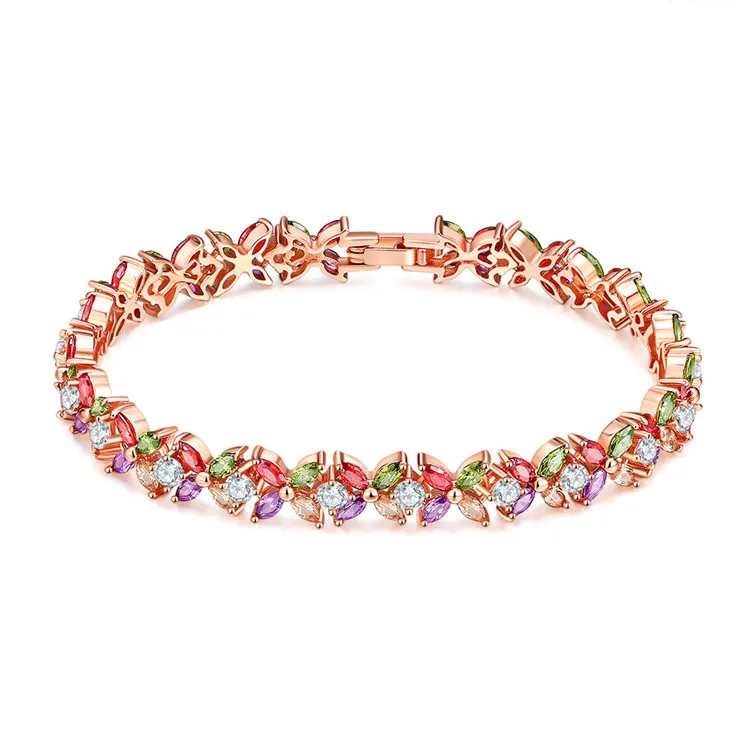 Новинка, Модный женский браслет с подвесками, розовое золото, цветной листовой циркон, браслеты, браслет для девушек, вечерние ювелирные изделия, подарок