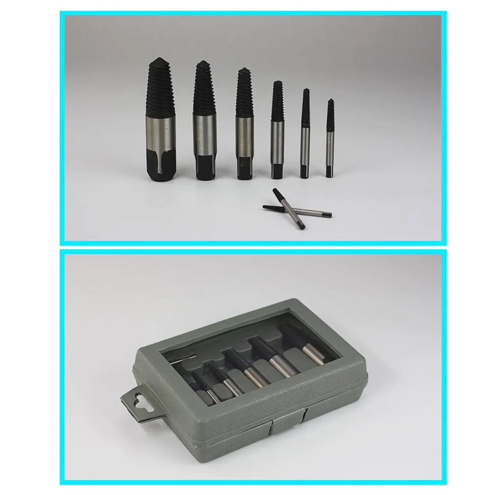 8PCS Damaged Screw Broken Screw Extractor Drill Bit Guide Set Broken Bolt Remover Threading Hand Tools Kit With Box Hex Shank