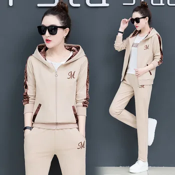 

Autumn Big Code Loose Long Sleeve Sweater Three-piece Set Leisure Sportswear Suit Female