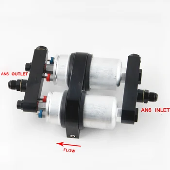 

High QUALITY External TWINS Fuel Pump 0580 254 044 AN8 male fitting 2 IN 1 inlet/outlet dual pump bracket Q