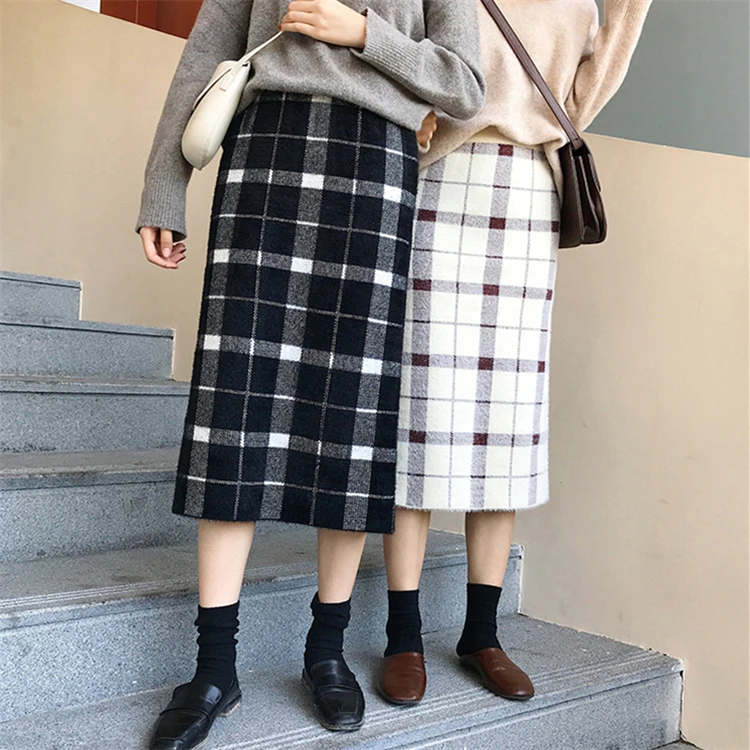 Colorfaith Новинка осень зима женские вязаные клетчатые в английском стиле корейские элегантные юбки женские повседневные Модные миди SK8861