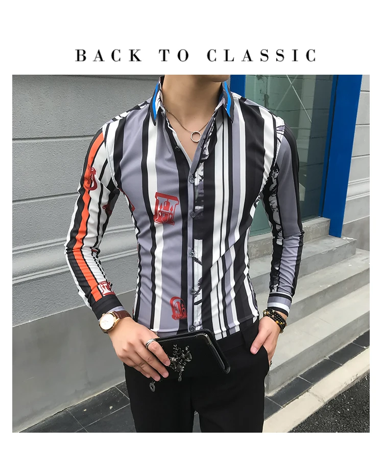 Рубашка в полоску для мужчин Camisa Social Masculina, приталенная Корейская мужская одежда, осенняя рубашка с длинными рукавами, Chemise Homme Manche Longue