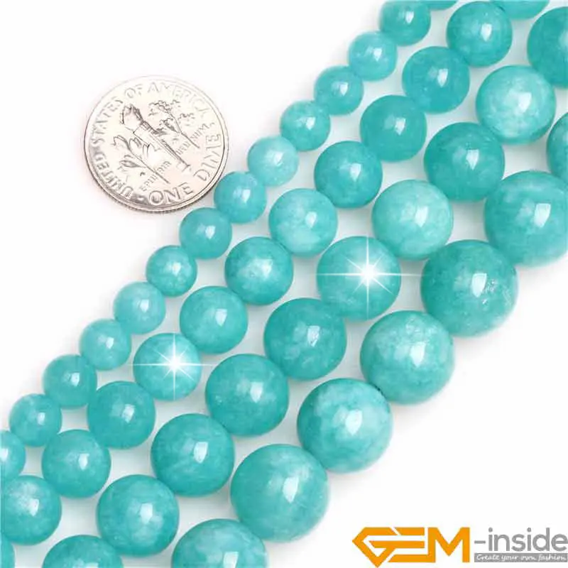 6-14mm Round Smooth Blue Aquamarine Jade Gemstone Beads Spacer Loose Strand 15" 
