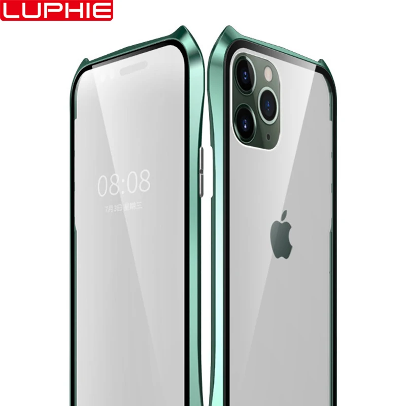 Для iPhone 11 Pro Max 11 чехол, стиль летучая мышь тонкая металлическая рамка, взрывозащищенный чехол из закаленного стекла с магнитной адсорбцией