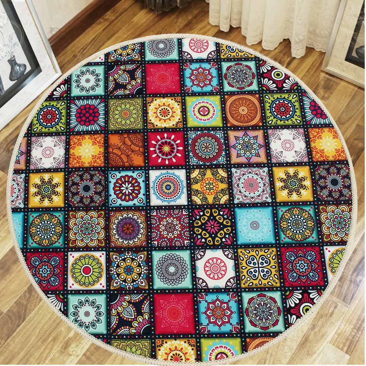 

60/80/100/120CM Mandala Pattern Round Carpet Living Room Area Rugs Floor Mat