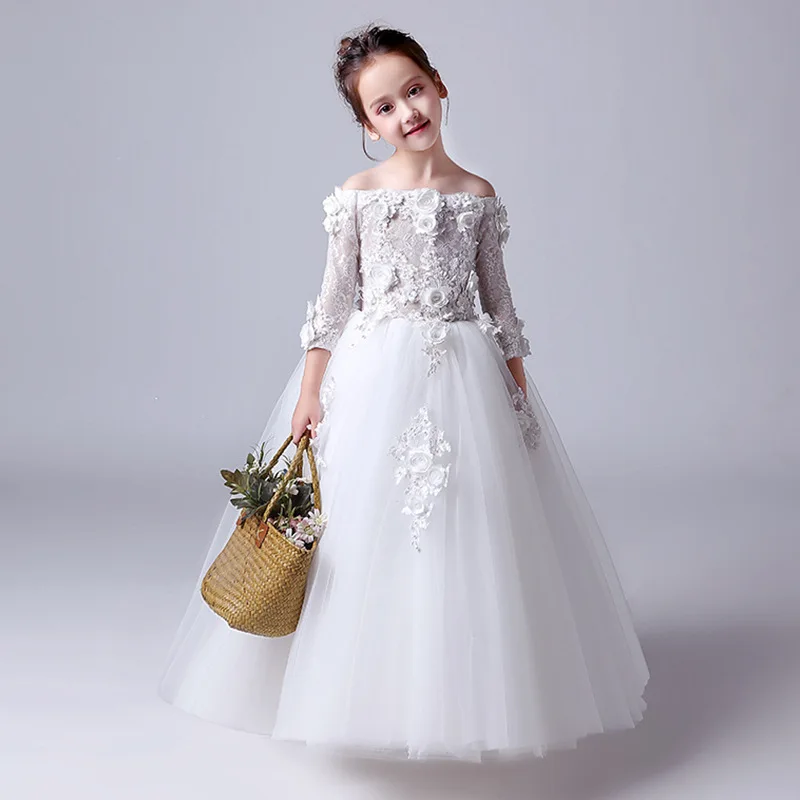 

2019 Newest Light Sky Blue Girls Pageant Dresses A Line Crystals Beaded Kids Formal Wear Gowns Flower Girl Dress