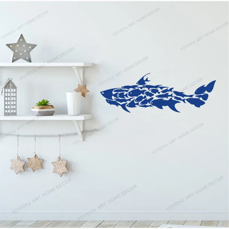 

Cartoon Fish Ocean Large Shark Animal Wall Decal Kids Room Nursery Under Sea Fish Shark Wall Sticker Bedroom Vinyl Decor CX513