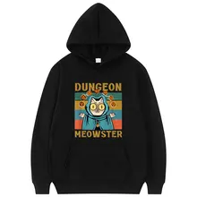 Masmorra meowster engraçado nerdy gamer gato d20 dados rpg palhaço hoodie masculino feminino impresso terror moda hoodies harajuku moletom