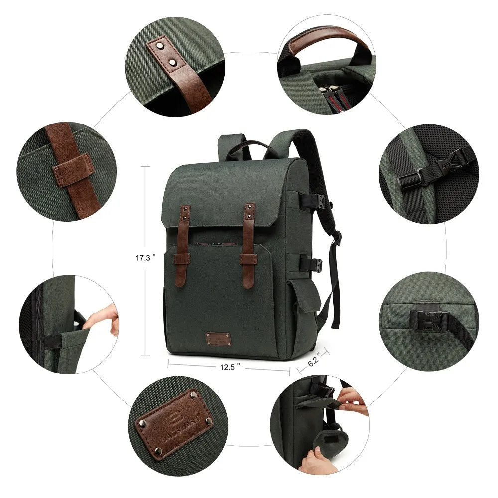 BAGSMART 15,6 ''школьная сумка для ноутбука Водонепроницаемый рюкзак для камеры SLR/DSLR камера s с дождевиком