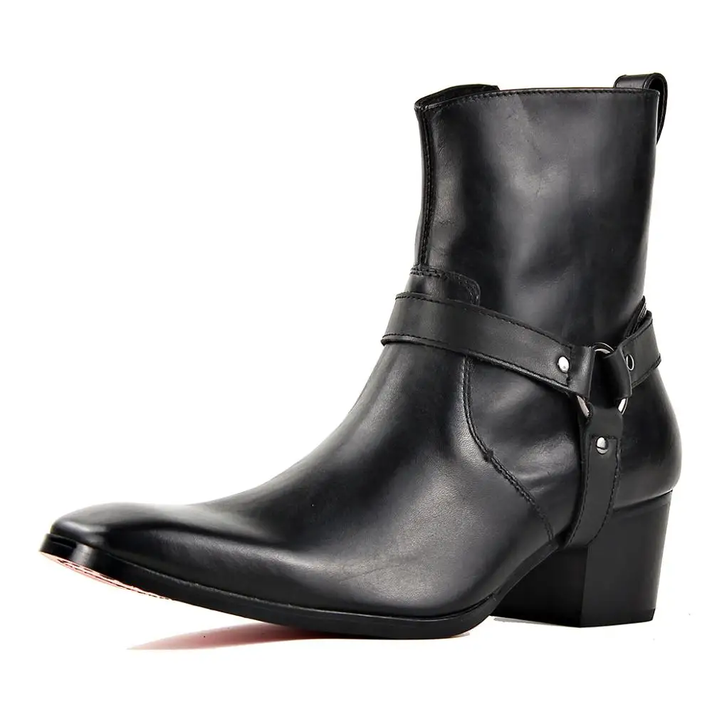 Men Handmade Genuine Leather High Heel Boots Classic Retro Brand Wedding Shoes
