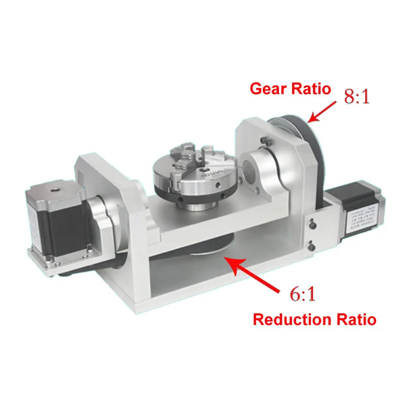 CNC 4th Axis 5 Axis A Rotary Aixs Center Height 98mm 100mm Chuck T Slot Table 100*125MM Gear Ratio 8: 1 Reduction Ratio 6: 1