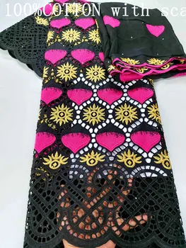 

Latest design African cotton lace fabric 5+2 yds Swiss Voile lace in Switzerland High quality black lace fabrics for party dress