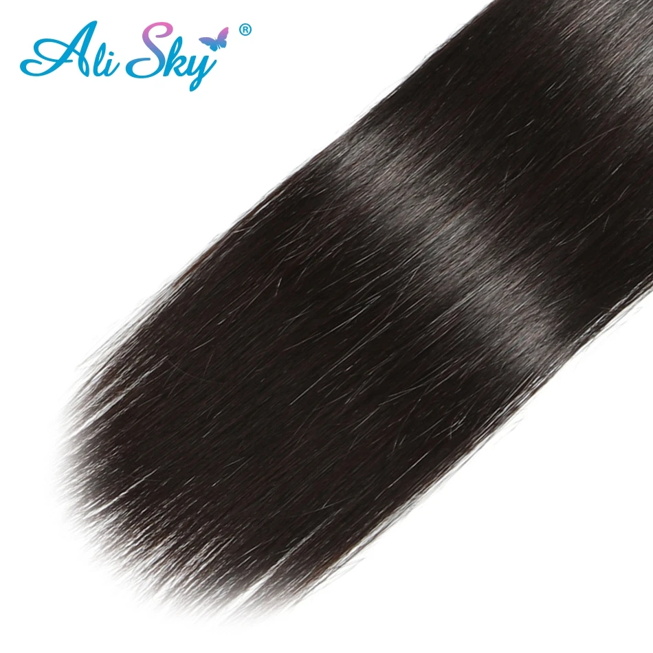 AliSky бразильские прямые волосы 3 пряди с предварительно выщипанной фронтальной кружевной застежкой 13X4 ухо до уха remy волосы фронтальная с детскими волосами