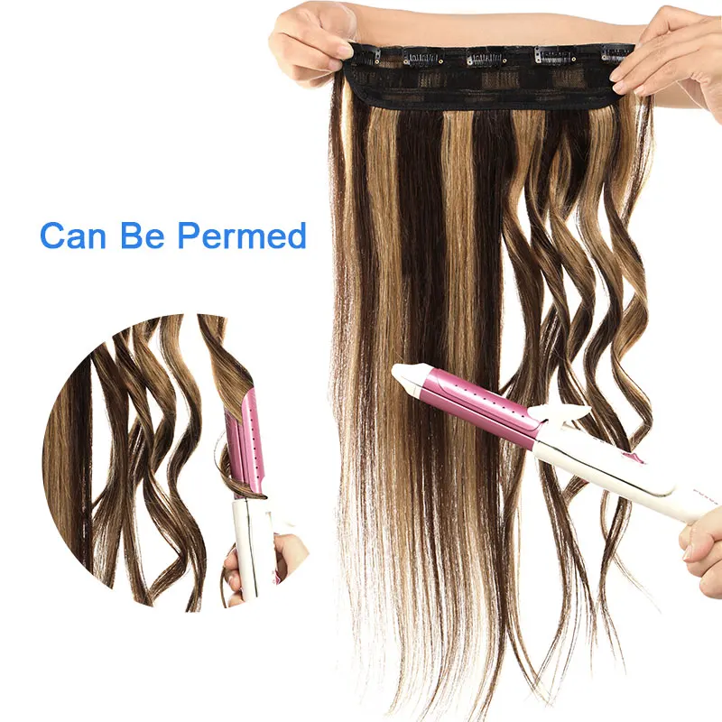 SEGO 16"-24" 80G-100G Clip In One Piece Non-Remy Hair Piece Straight Brazilian 100% Real Human Hair Extension Lace 1p/w 5 clips