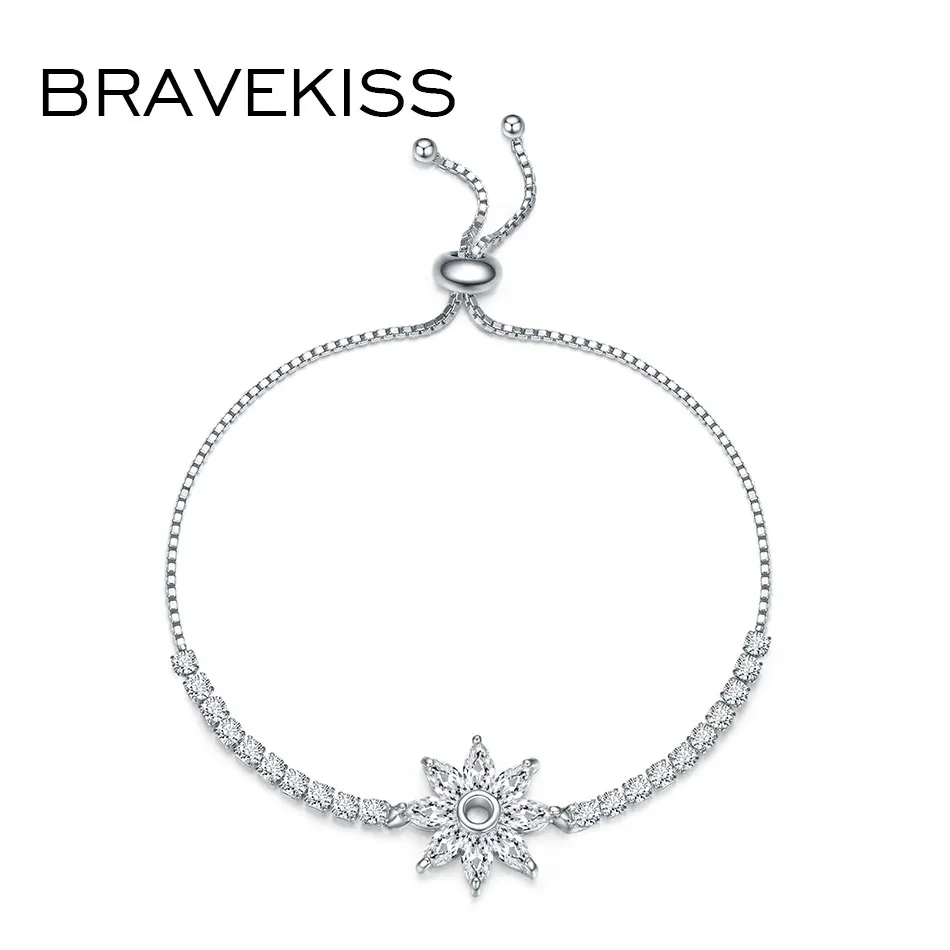 Bravekiss полые солнечные Цветочные браслеты модные друзья CZ теннисные белые для
