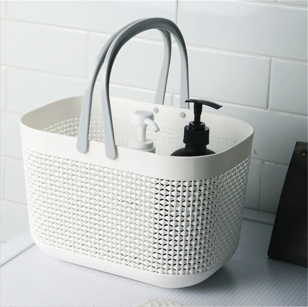 Home Plastic Storage Basket+ Handle Durable Bathroom Organizer Container Holder Bins