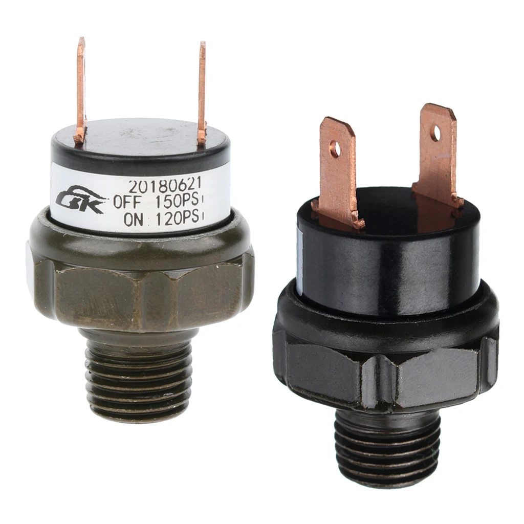 2 Pieces 1/4 Male NPT Thread Train Horn Trumpet Air Compressor Pressure Control Switch - Black 90-120PSI