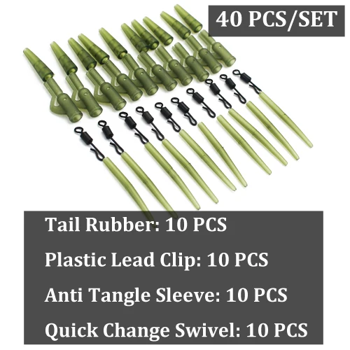 1Set=40PCS Carp Fishing Accessories Kit Rubber Lead Clips Anti Tangle Sleeve Quick Change Rolling Swivels Carp Rig Making Tackle - Цвет: 40PCS-Set