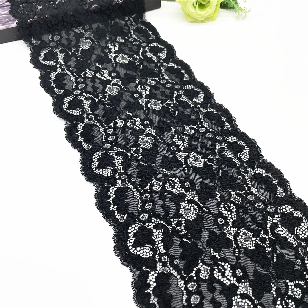 3y/Lot Width 19cm Green Black Elastic Stretch Lace Trim 4