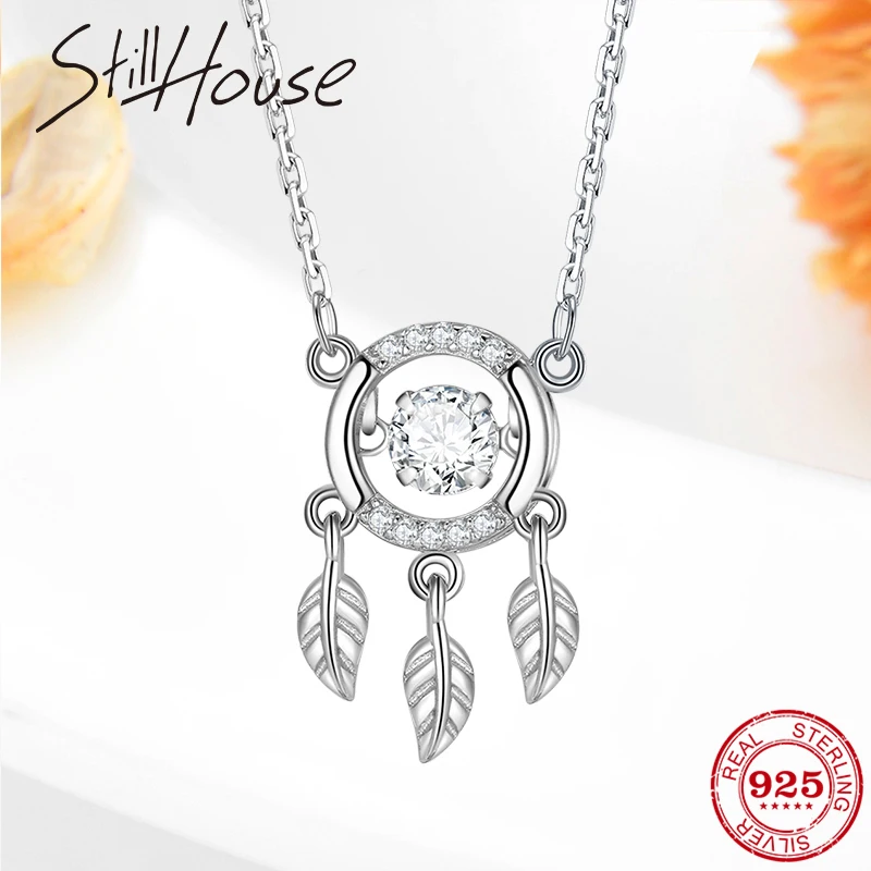 

Authentic 925 Sterling Silver Dreamcatcher with Hanging feather round shape pendants for Women Neckalce Gift