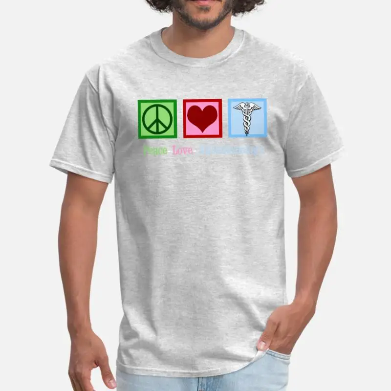 Men-Gray Дизайнерская мужская футболка для анестезиологии Peace Love, Женская Повседневная футболка с круглым вырезом для мужчин, большой размер 3xl 4xl 5xl Homme tee top - Цвет: Men-Gray