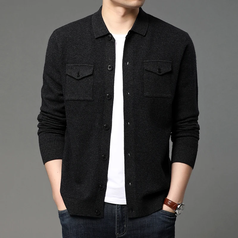

2020 New Autum Winter Brand Fashion Designer 100% Wool Knitted Cardigan Cashmere Sweater Men Casual Coats Jacket Men Clothing