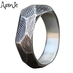 Apinje 925 Sterling Silver Ring Geometry Ring Polygon Men Rings Punk Gothic Jewelry