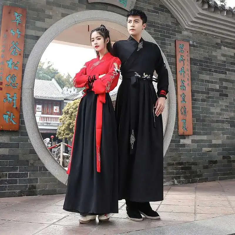 Abito cinese uomo coppia nero rosso Hanfu femminile retrò tradizionale  ricamo Costume uomo dinastia Tang abiti da palcoscenico classici| | -  AliExpress