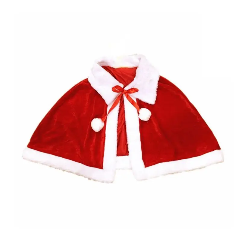 Kids size Рождественская накидка для женщин и девочек, плотная бархатная теплая красная короткая накидка Санты, шаль - Цвет: Kids size