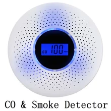 2 в 1 угарного газа и дыма Комбинированный Детектор ЖК-дисплей датчик оксида углерода с светодиодный световой мигающий Звук Предупреждение сигнализация Детектор