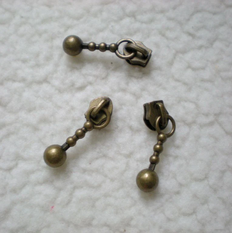 10PCS Zipper Sliders Metal 3# Nylon Zippers Replace Pulls Drop Shape Antique Bronze DIY Craft Sewing Accessories