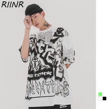 

Riinr 2020 Spring And Summer New Original Men's Graffiti Letters Printing Trend Loose Men's Short Sleeves T-shirt