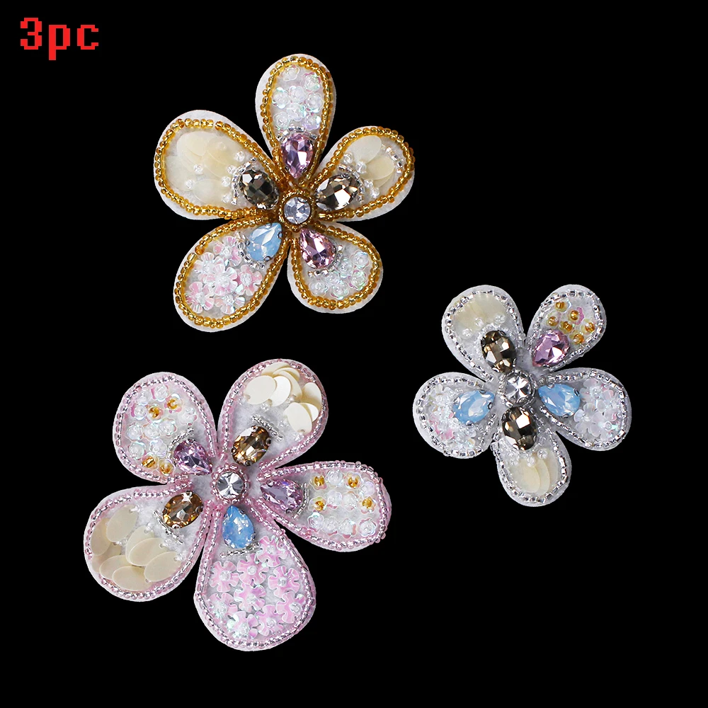 656flower 3pc Вышитые Патчи 3D цветок бисера аппликация пришить платье футболка свитер джинсы одежда патчи аксессуар - Цвет: 656flower 3pc