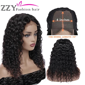 

ZZY Fashion hair Brazilian 4X4 Lace Closure Wig water Wave Wig Human Hair Wigs Lace Wig Pre-Plucked With Baby Hair non-remy 150%