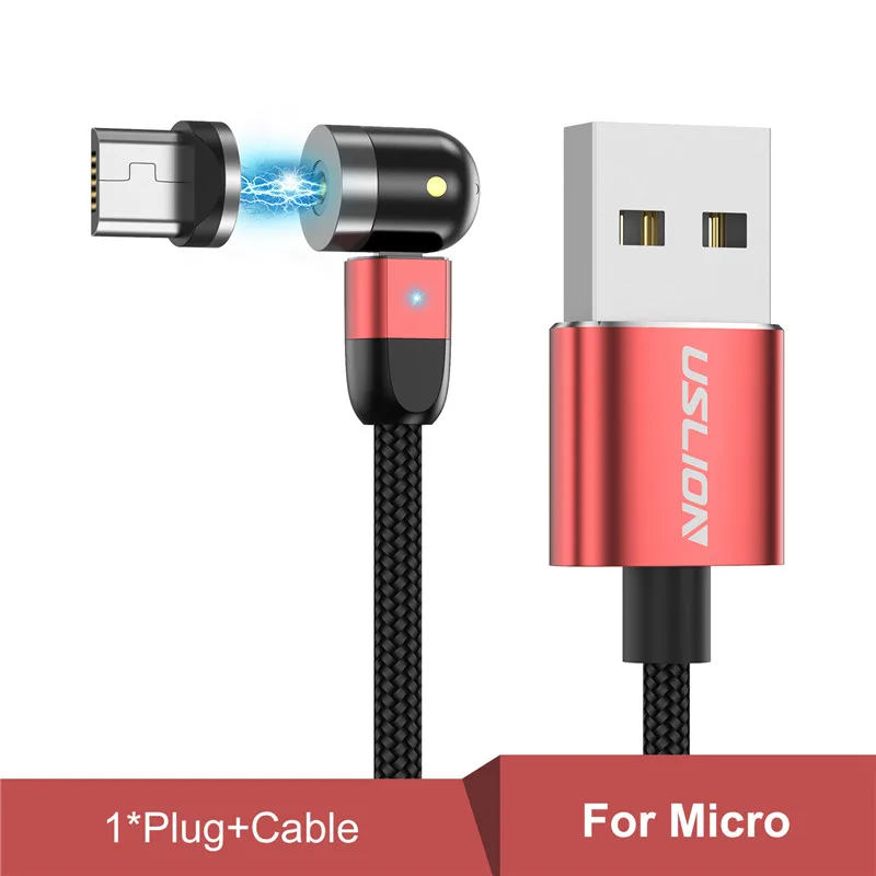 USLION, новинка, магнитный кабель с поворотом на 540 градусов, кабель Micro usb type C, магнитный кабель для зарядки iPhone 11 Pro, максимальная линия передачи данных - Цвет: Red For Micro