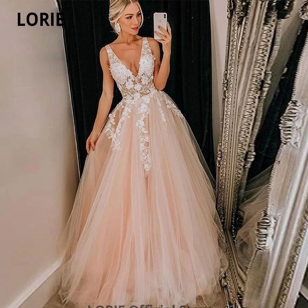 LORIE Sleeveless Wedding Dresses Boho 2020 Appliqued V-neck Open Back Beach Princess Bridal Gowns Plus Size Party Dress | Свадьбы и