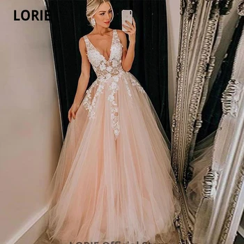 

LORIE Sleeveless Wedding Dresses Boho 2020 Appliqued V-neck Open Back Beach Princess Bridal Gowns Plus Size Wedding Party Dress