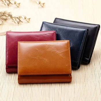 

New oil wax leather ladies men wallet retro ladies wallet short leather designer brand neutral business card holder wallet