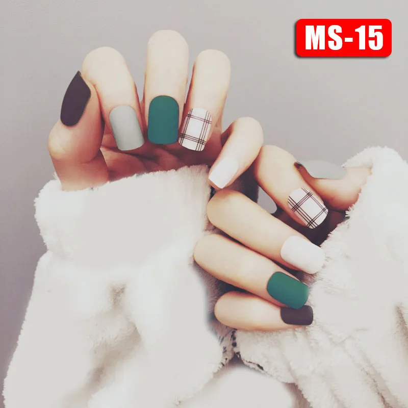 24Pcs/Set Matte Fake Nails Tips Square Type Top Finish Finger Nail Art Tips Decor 998