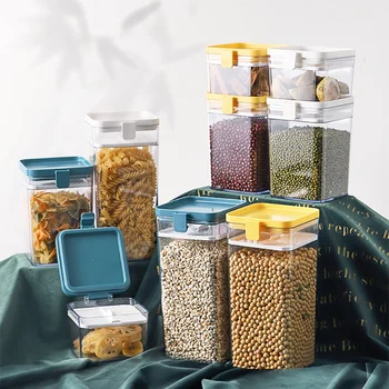

Household Portable Food Storage Box Plastic Clear Container Set With Pour Lids Kitchen Storage Bottles Jars Dried Grains Tank