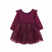 Платье для маленьких девочек возрастом от 1 года до 5 лет праздничные платья-пачки из тюля с длинными рукавами, оборками и звездами для девочек, осенне-зимние костюмы, одежда