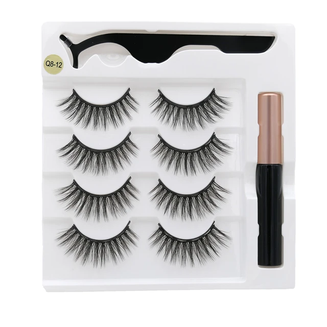 4 pairs of magnetic eyelashes natural soft magnet eyelashes natural magnetic eyeliner makeup mink eyelashes set tool Q8-12