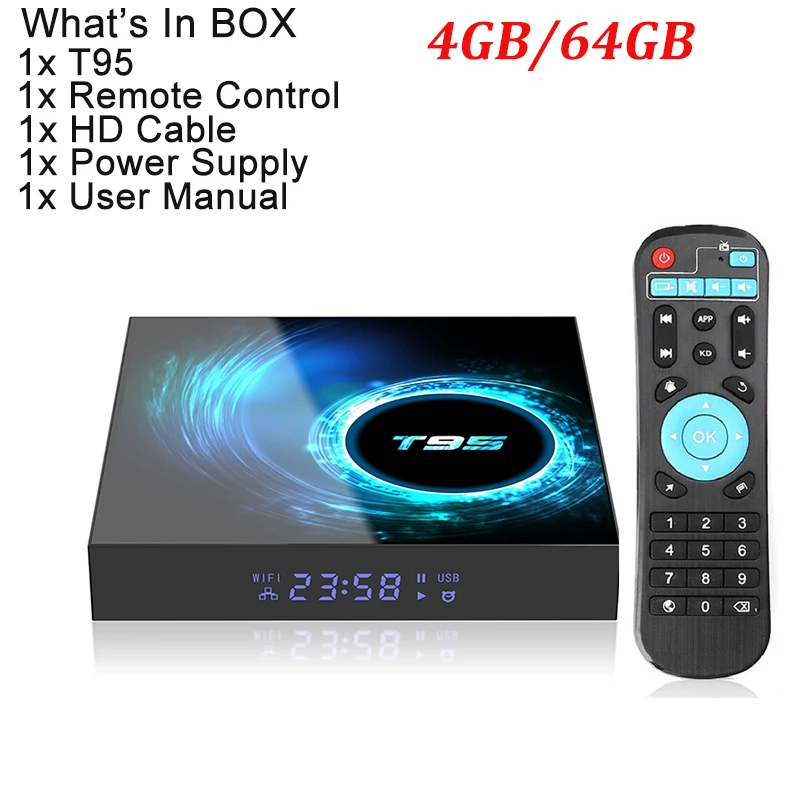 T95 Смарт ТВ приставка Android 10,0 4 Гб 64 Гб Allwinner H616 четырехъядерный 1080P H.265 4K медиаплеер 6K телеприставка PK S905X3 ТВ приставка - Цвет: 4GB 64GB