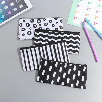 

20pcs/lot Vintage Simple Black&White Stripes Canvas Pencil Case pencil Pouch Pen Bag Office School Stationery Supplies