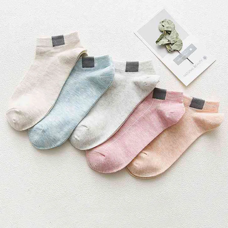 5 пар женских носков, одноцветные полосатые короткие носки, мягкие хлопковые носки весна-лето, женские носки skarpetki