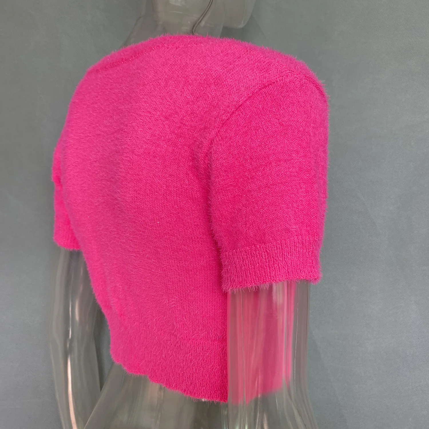 Cárdigan corto elegante, suéter de manga corta de punto de mohair, camisetas sin mangas con letras y cadena para mujer, novedad 2025